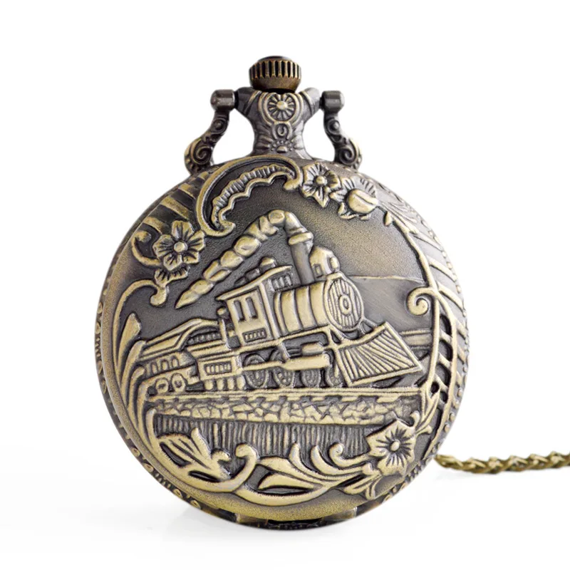 Bronze Train Pocket Watch Men Women Antique Vintage Pocket Watches