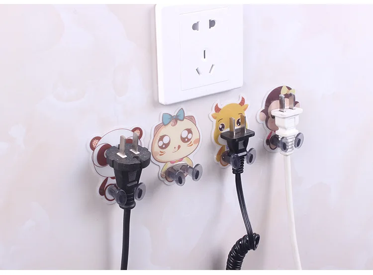 Cartoon adhesive socket novelty hooks Nail free sticky crochet hanger Cute wall hanging power plug stick bracket factory