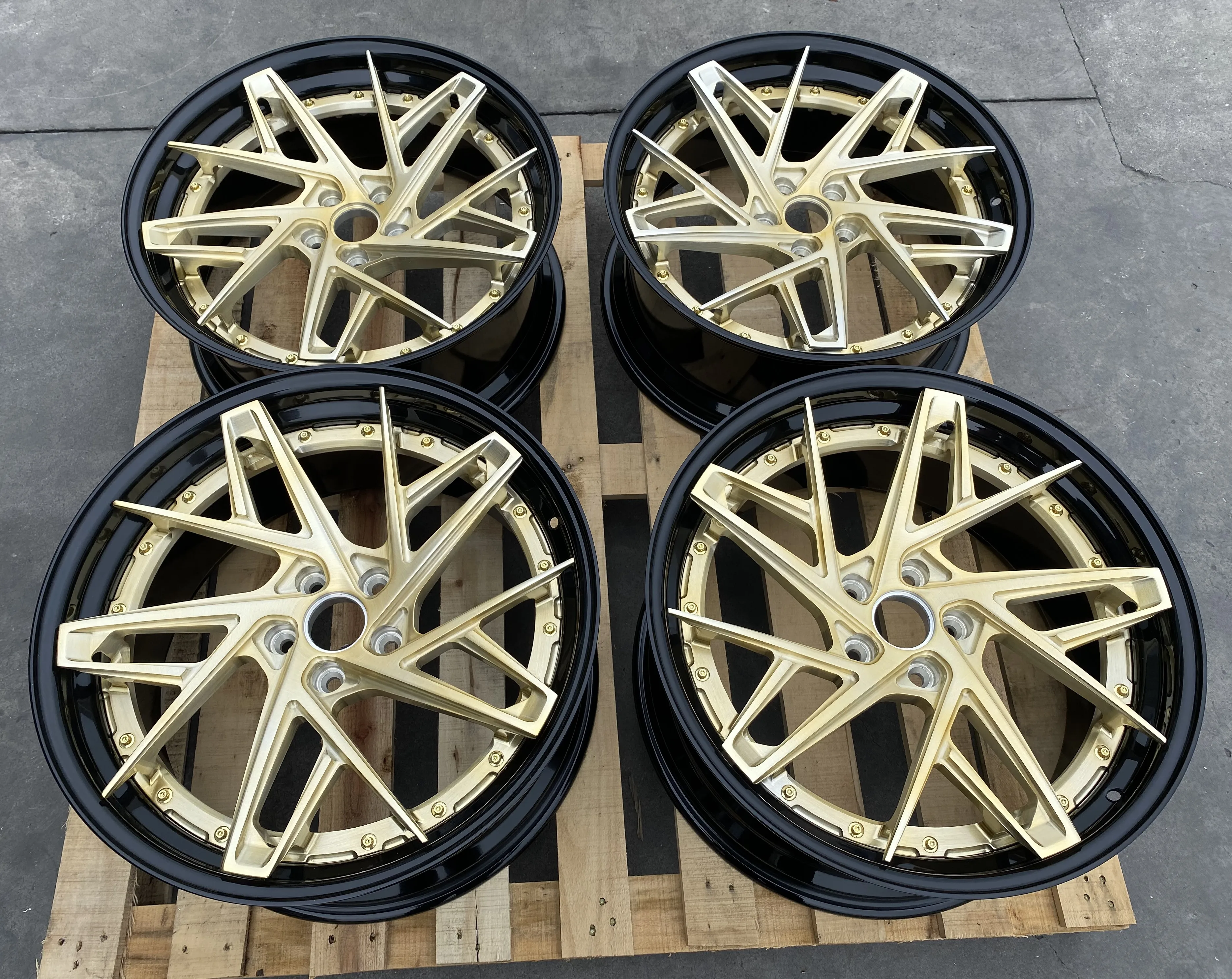 GVICHN 2 piece gold center face aluminum alloy forged wheels 16 17 18 19 20 21 22 23 24 inch 5x112 5x114.3 5x120 multi color rim