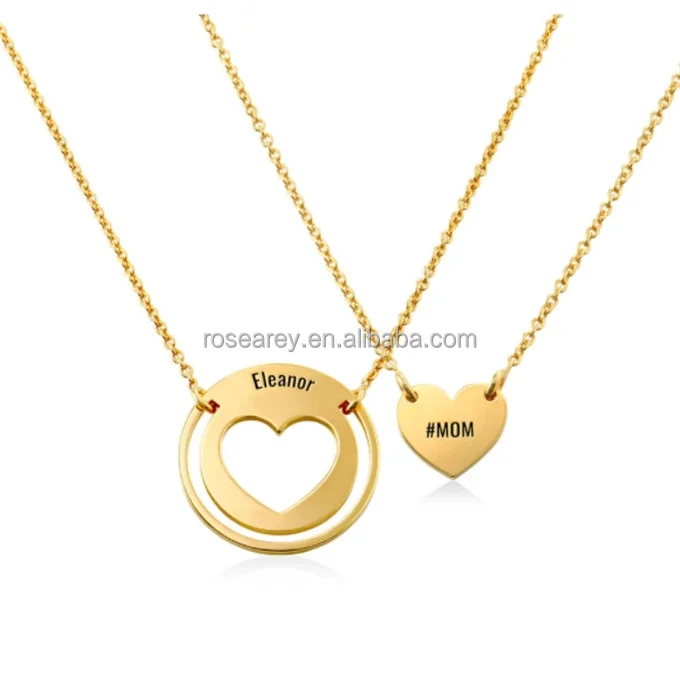 Mother Daughter Heart Pendant Necklace 