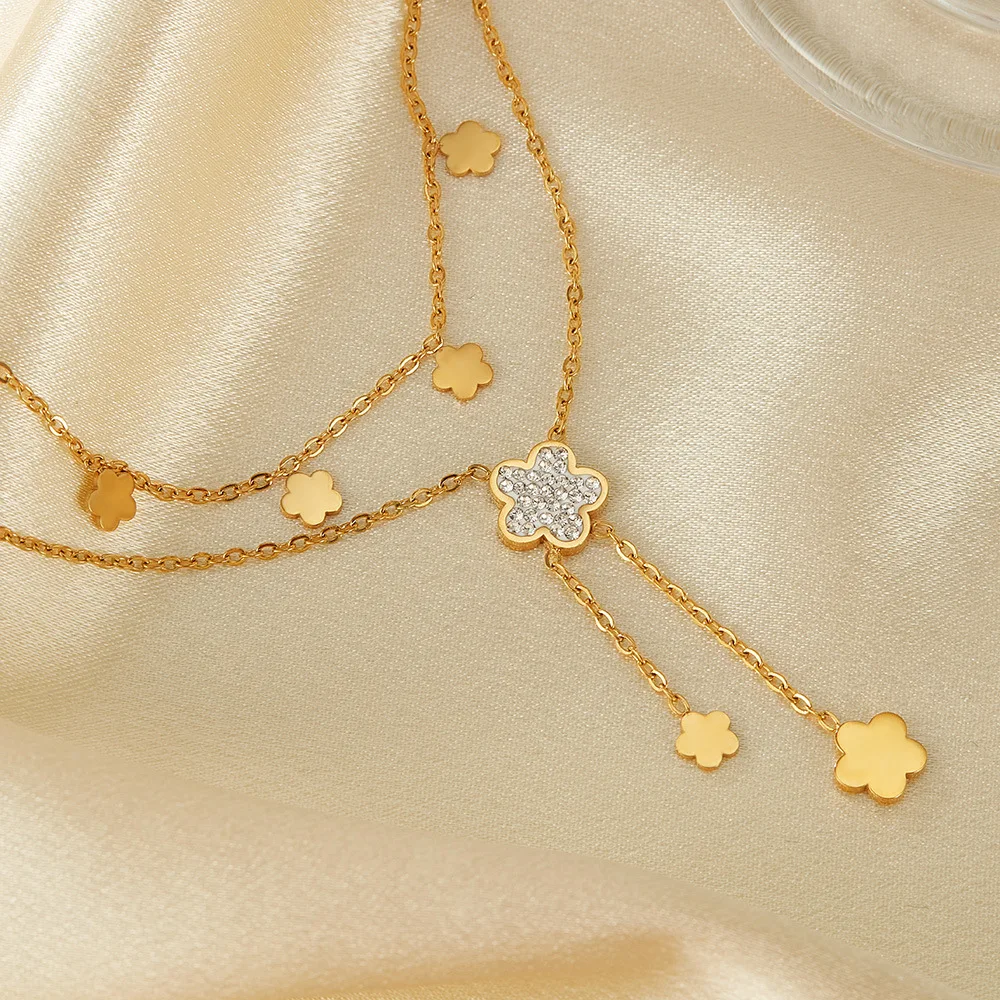 Elegant Gold-Plated Zirconia Tassel Flower Necklace
