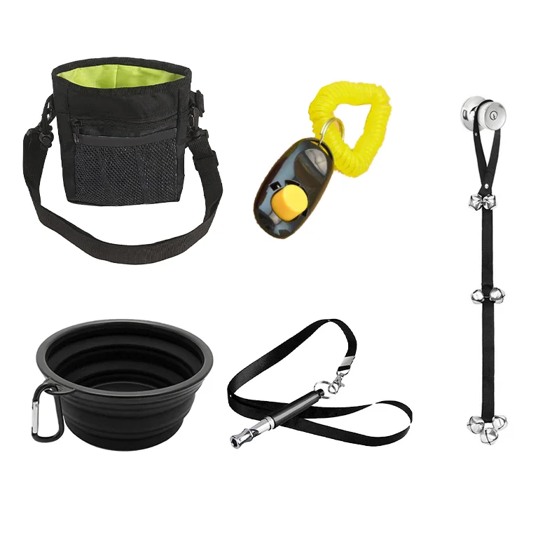 5 in 1 Dog Training Set Kit Puppy Training Pouch Treat Bag Dog Bowl Whistle Doorbells Clicker Pet Training Products