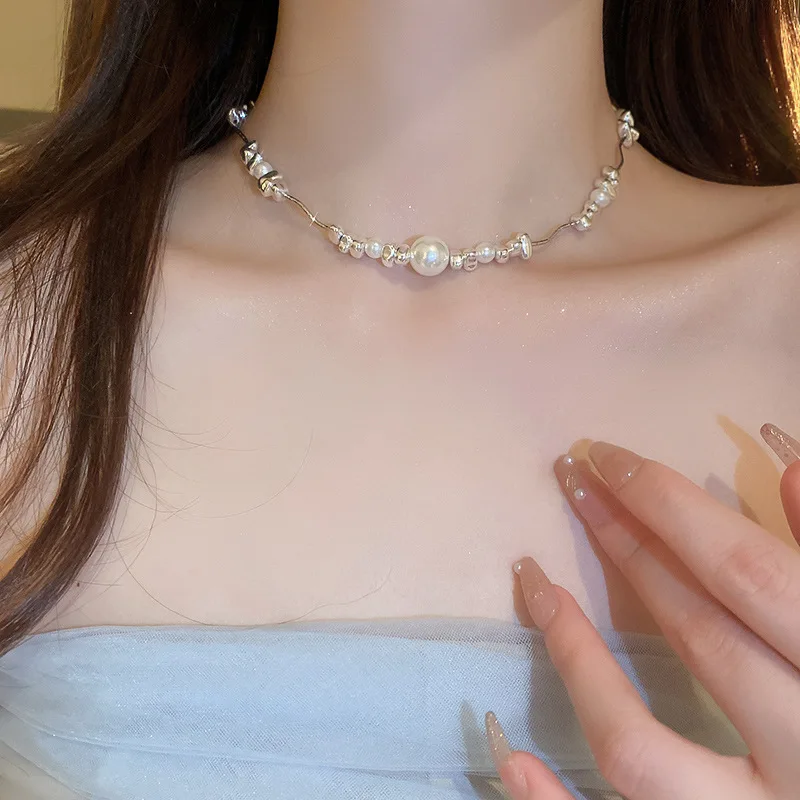 New Irregularly Trending Fashion Pearl Necklace and Bracelet Sets Luxury Design Necklaces Set