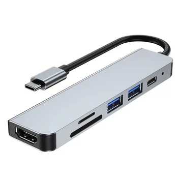 SY  6-in-1 USB C  Hub Multiport Adapter: HDMI 4K, USB 3.0&USB2.0 Ports TF SD PD Charging Hub docking station For Computer Laptop