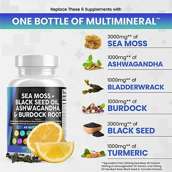 Sea Moss Complex Capsules With Black Seed Oil,Ashwagandha,Turmeric ...