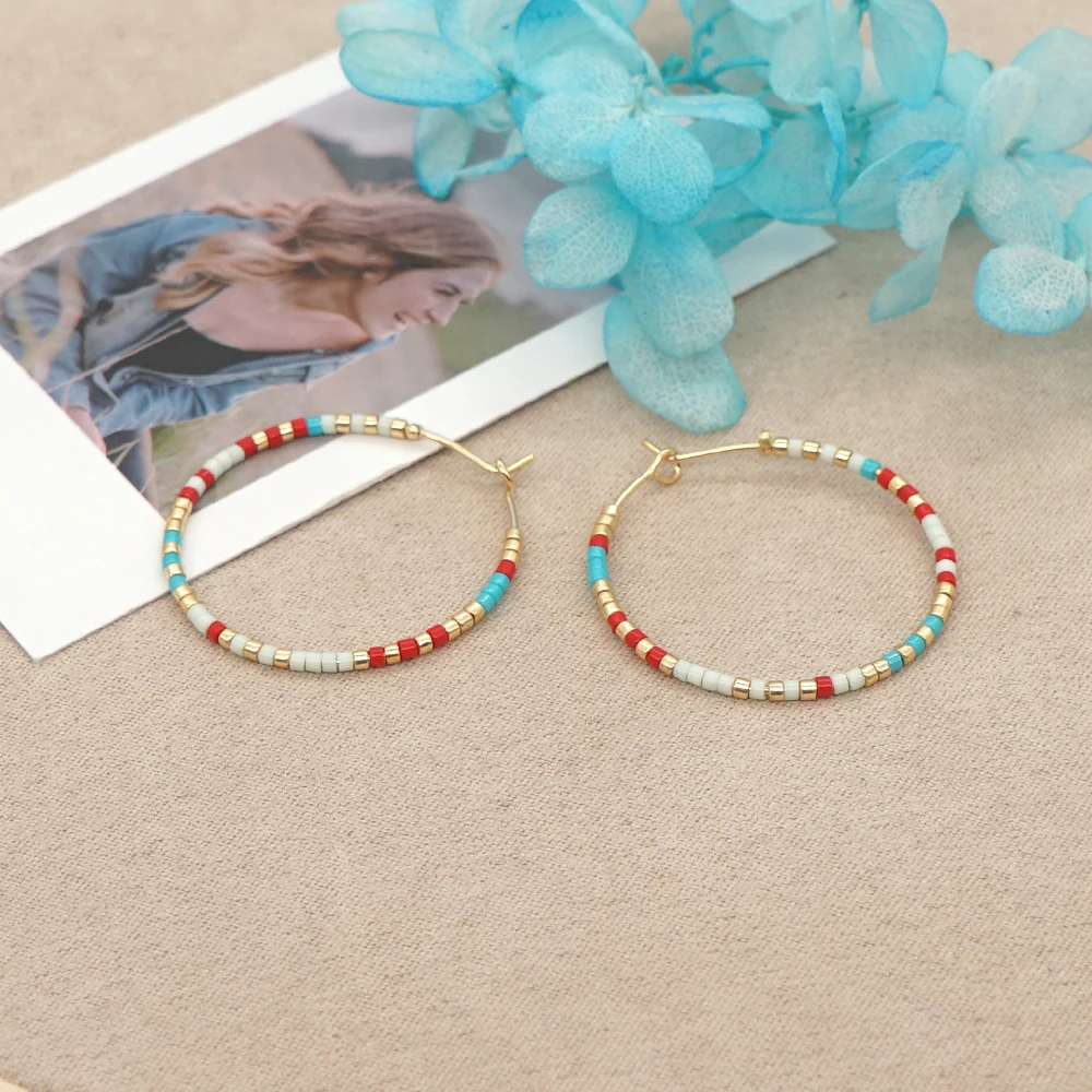 Go2Boho Native Ethnic Style Hoop Earrings for Women Miyuki Seed Bead Statement Jewelry Simple Brincos Fall Winter Earring Gift