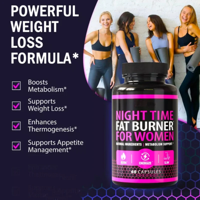 Night Time Fat Burner Capsules Supplement Sleep Aid Diet Pills Support Fast Metabolism Booster Belly