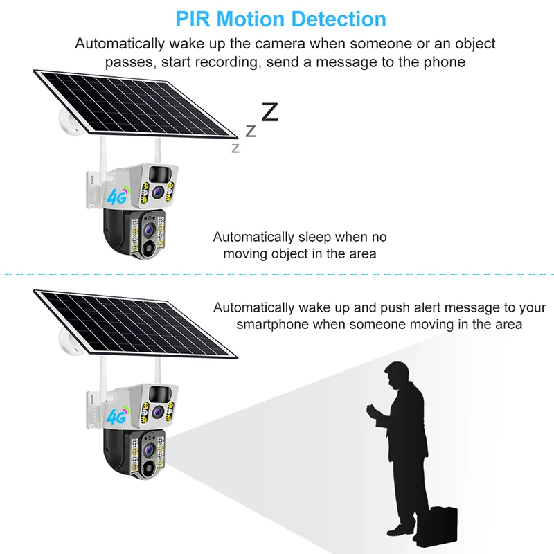 JOAREON New V380 Dual Len 4MP Solar Battery Powered Camera CCTV LTE SIM Card 4G IP PTZ Dual Lens Security Camera