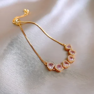 Muxcor Factory Women's Tennis Bracelets Fashion Heart Diamond Zircon Adjustable Gold Plated Copper Charm Wedding Girls Jewelry