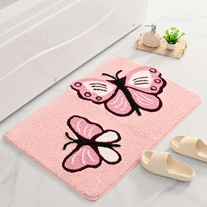  Wholesale Shaggy Thick Bath Mat Microfiber Washable Rug Pink Blue Bathroom Rugs Absorbent Non Slip Cute Shower Rug