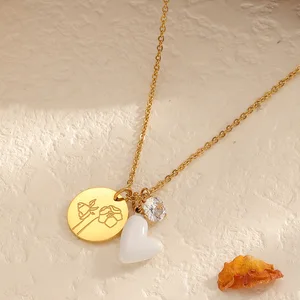 New Lotus Rose Powder Purple Blue White Green Zircon Personality Stainless Steel Birthday Plus Birthstone Link Chain Pendant