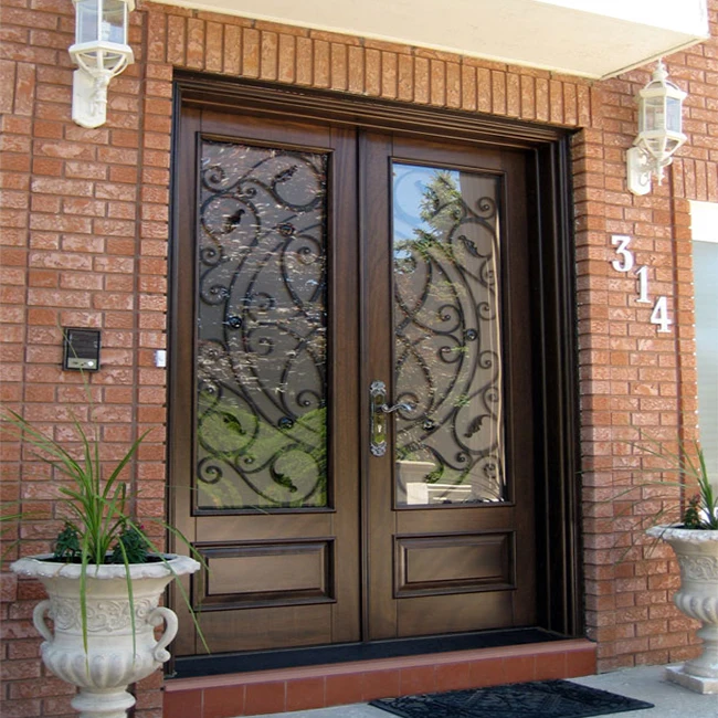 2024 Retro style wrought iron doors Luxury Exterior Main Entry Wrought Iron Doors Security Steel Door For villa or residential