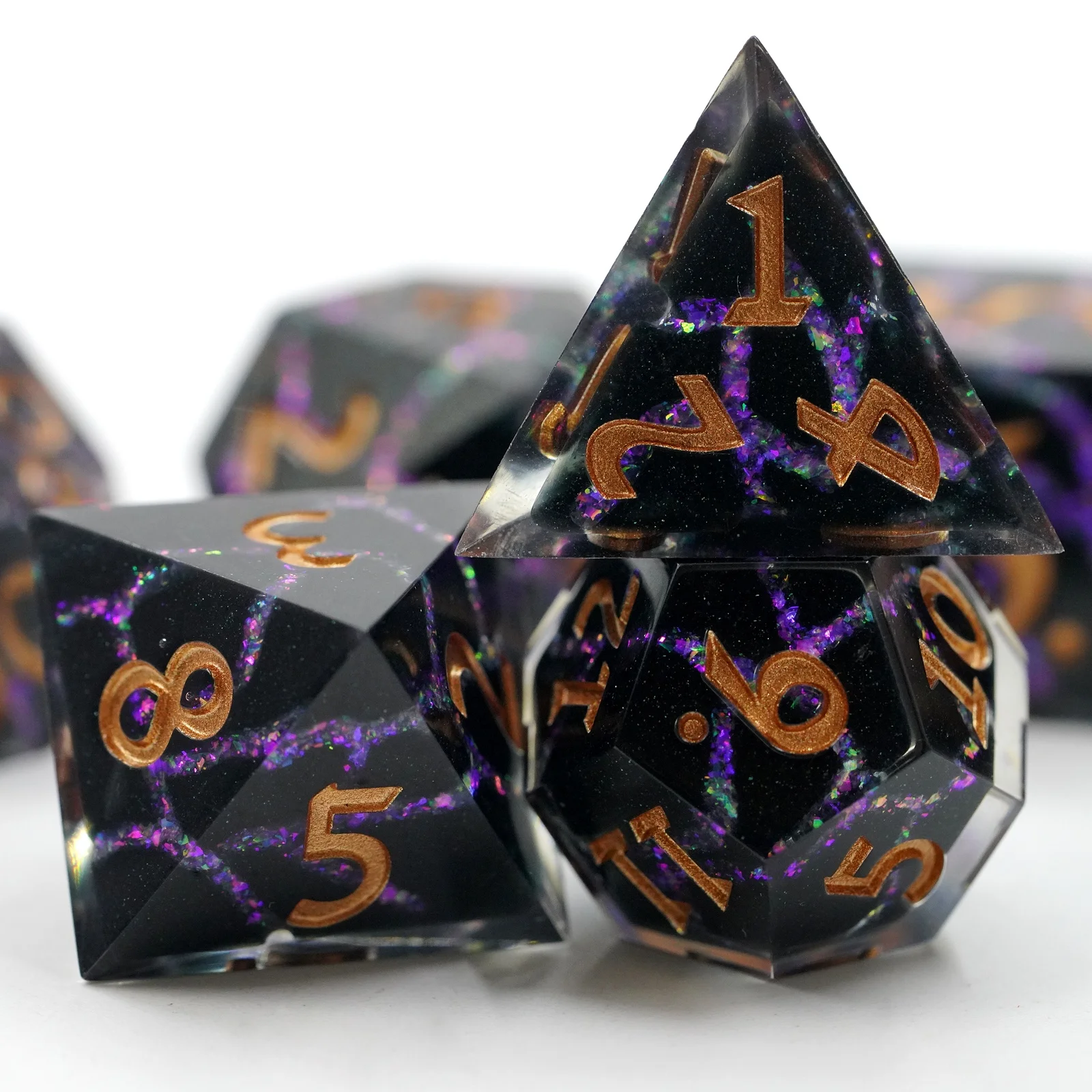 Personalizado 16mm Conxunto de Resina Poliédrica para Dnd Crack deseño de bordo afiado
