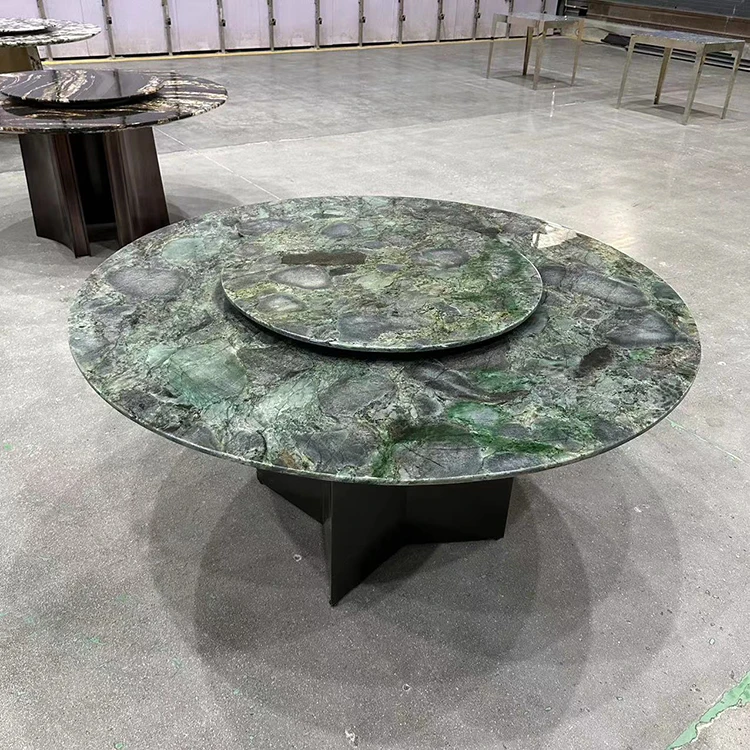 Wholesale Formal Royal Stone Set Design Home Furniture Luxury Grey Marble Tabletop Round Dining Dinning Table for Hotel