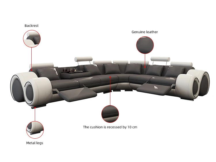 New Living Room Luxury Modern Couch Genuine Real Recliner Leather Sofa