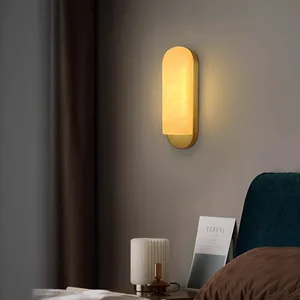 Modern Luxury Villa Living Room Bedroom Bedside Wall Lamp Custom Natural Marble and Copper Material for Hotel Use