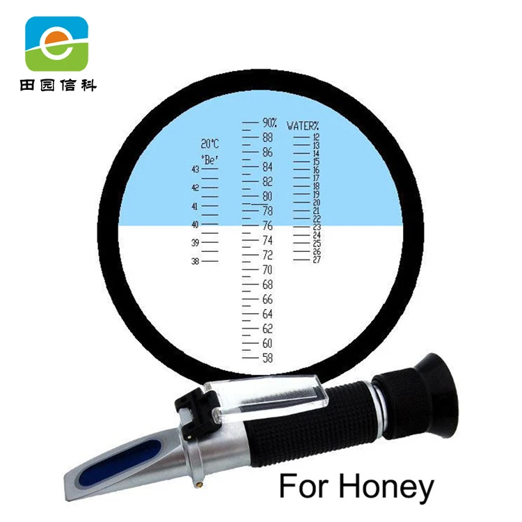 Réfractomètre de miel, Brix, Baume et humidité de l'eau 3 en 1 Testeur de  miel avec ATC. 58-90% Brix, 38-43 Be' et 12-27% d'humidité de l'eau Plage  de mesure pour miel, abeilles 