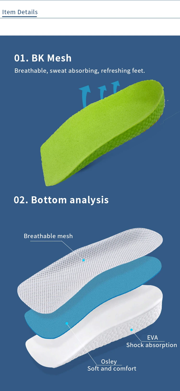 Height Increase Insole 3 Heights Half Heighten Heel Insert Height