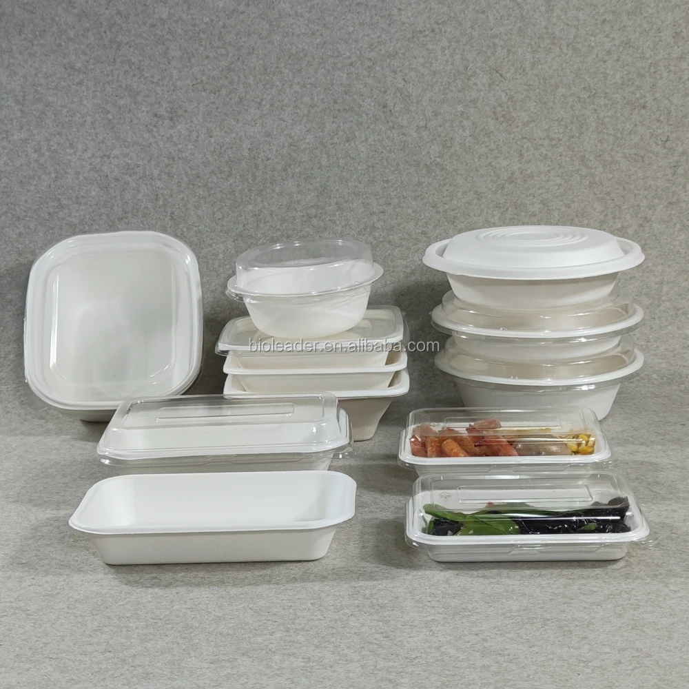 Bioleader Eco-Friendly Disposable Rectangle Paper Bowl with Lid Biodegradable