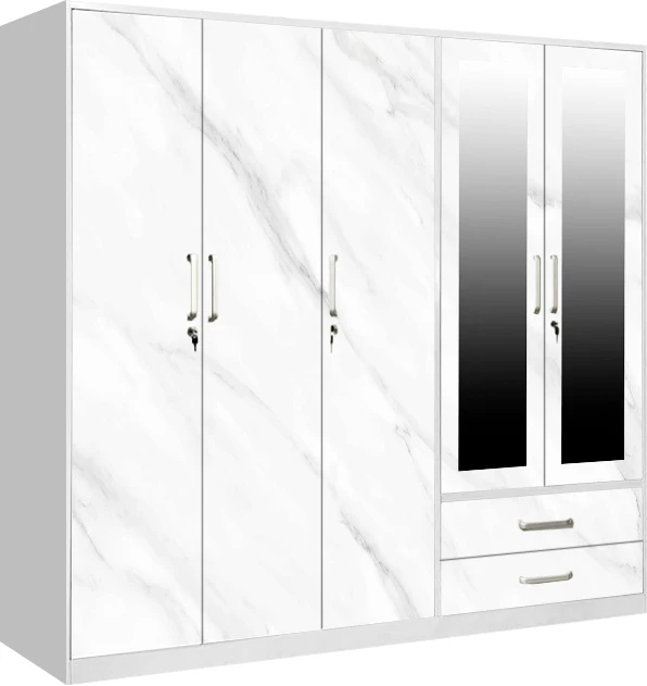 Metal Wardrobe with Drawers and Hanger 5 Doors Lockable Steel Customized for Home Storage Bedroom Furniture Storage & Closet