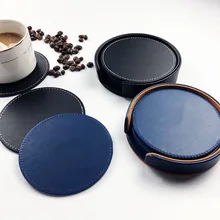 Factory Cheap Handmade Blank Durable Thicker Black PU Leather Coaster Set With Coaster Holder