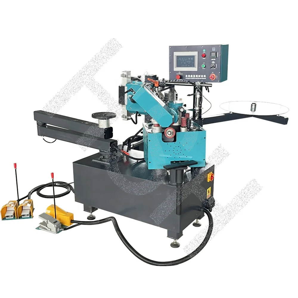 Máquina automática de aplicar cantos con sellado y recorte, para perfiles curvos y rectos