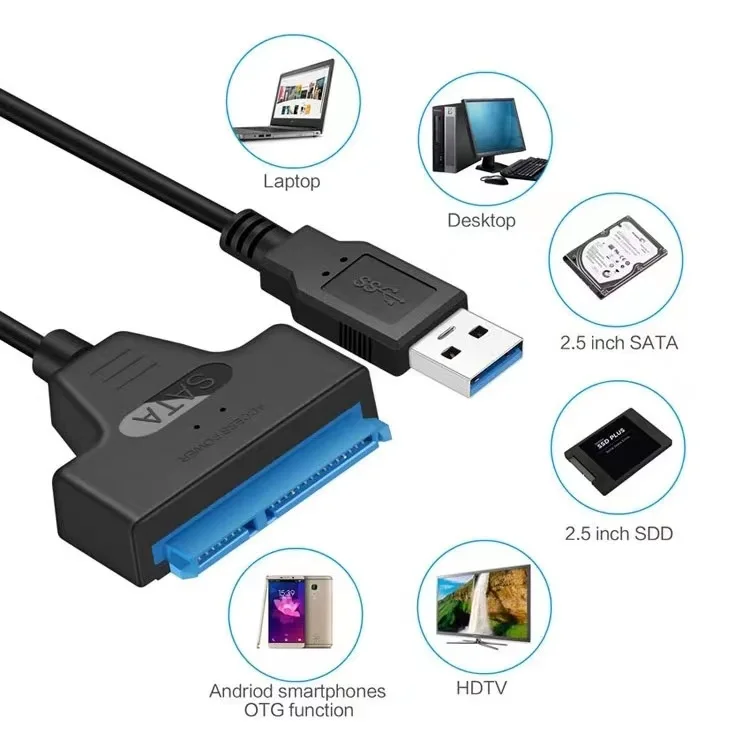 Jasoz Sata To Usb Cable Usb 3.0 To Hard Drive Black 22pin Adapter