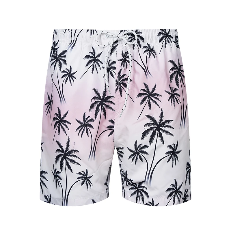 Coconut Tree Print Men's Shorts Summer Beach Wear Polyester Fabric Elastic Waistband Board Shorts For Men694_voghion.com