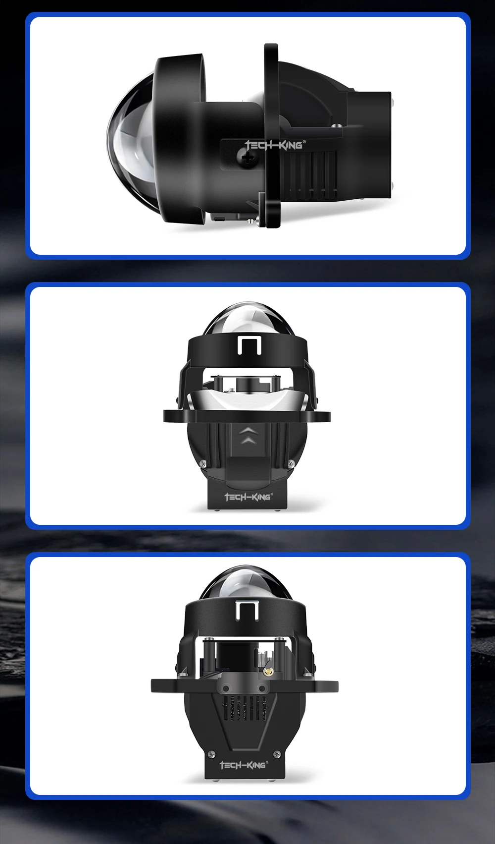 TECH-KING Factory Bi Led Lens Car LED Headlights Projection Lamp 2.5 Inch Lens 6+1 Chip High-power 130W Led Headlights H4 Lens