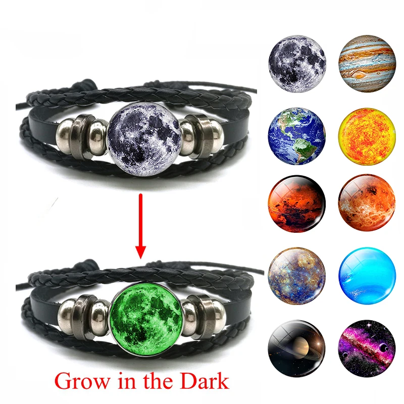 Solar System Planet Galaxy Nebula Space Neptune Venus Moon Earth Jupiter Mars Saturn Uranus Mercury Sun Art Leather Bracelets