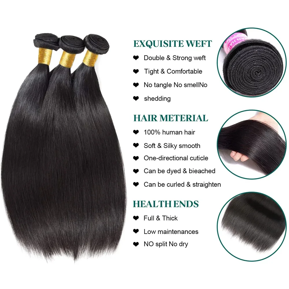 Natürliche schwarze Remy-Echthaar-Extensions, glatte Bündel, 25,4–81,3 cm_voghion.com