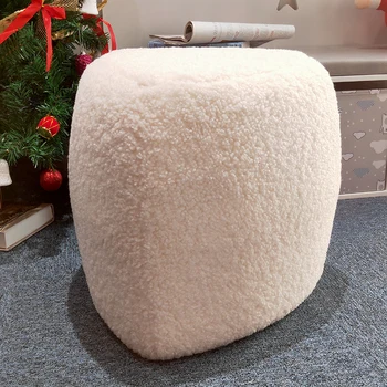 Customized 2020 New Design Christmas Factory Direct Price Cheap Lambs Wool Ottoman Stool
