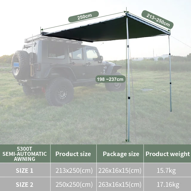 Wareda Aluminum Case Semi-Automatic Outdoor Offroad Retractable 4x4 Camp Suv Car Roof Side Awning