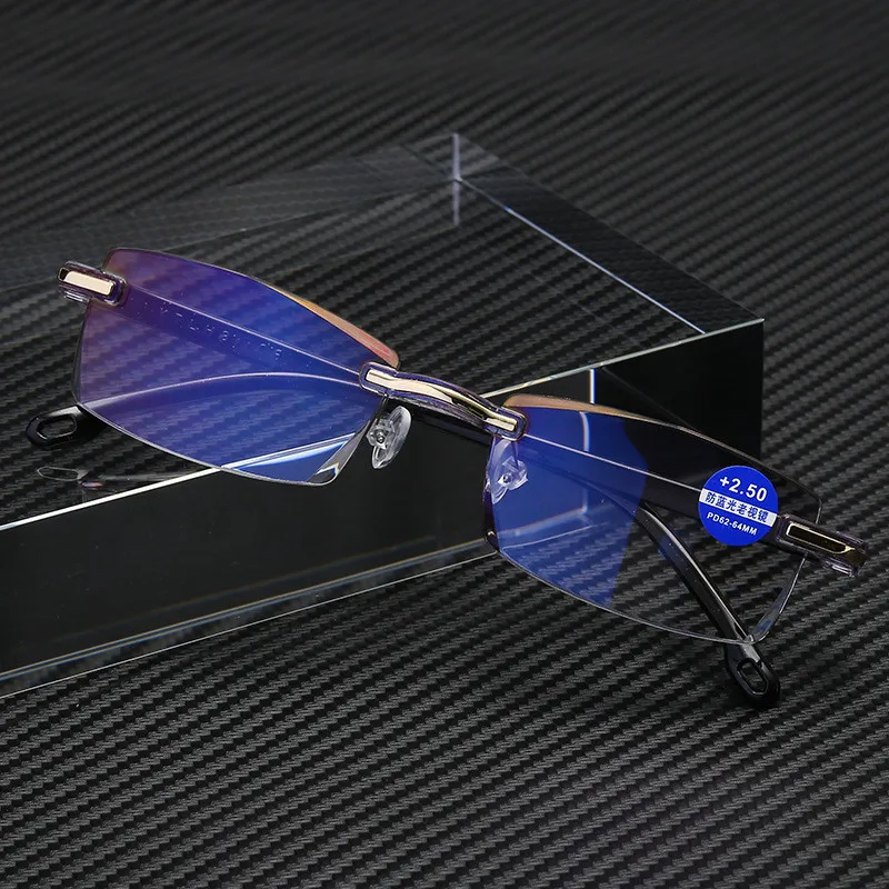 2020 new Anti Blue Light Blocking Rimless Reading Glasses Women Men Square Frameless Presbyopic Glasses Diopters +1.0 1.5 2 2.5