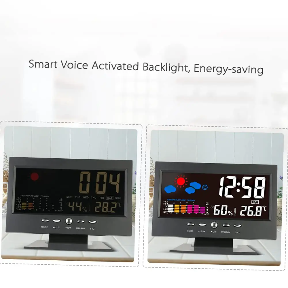 Energy Saving Table Watch Clock Temperature Humidity Display Digital Desk Clock Battery Weather Station Clock for Bedroom Home