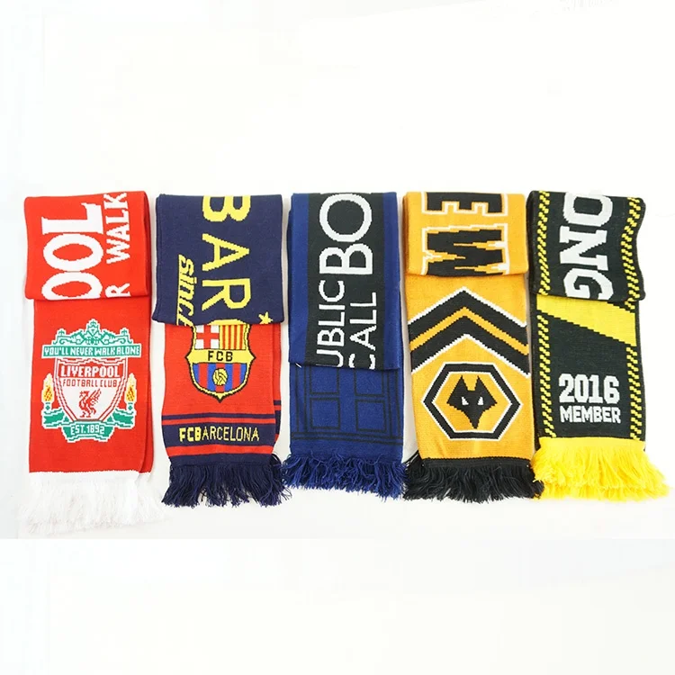 High Quality Wholesale Customized Oeko-tex Recycled Double Side Fan Acrylic Knitted Sports Soccer Club Football Scarf