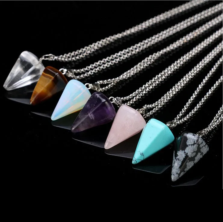 Natural Stone Pendant Hexagonal Column Cone Pendulum Faceted Crystal Pendant Tarot Card Surrounding