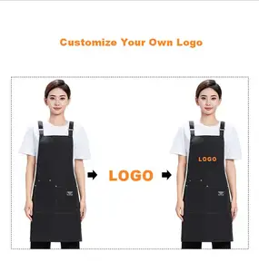 Custom Logo Neck Tied Canvas Apron for Chefs Professional Kitchen Workwear with Pocket Ideal for Restaurant Hotel Staff Uniforms