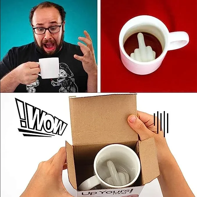 p-all'ingrosso 350ml tazza di caffè bianco 11oz tazze divertenti del dito  medio e tazze di ceramica stile 3d per il caffè del tè del latte