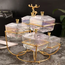 European Creative Glass Snack Plate Party Dried Fruit Tray fawn Dessert Stand Serving Dish Set With Lid