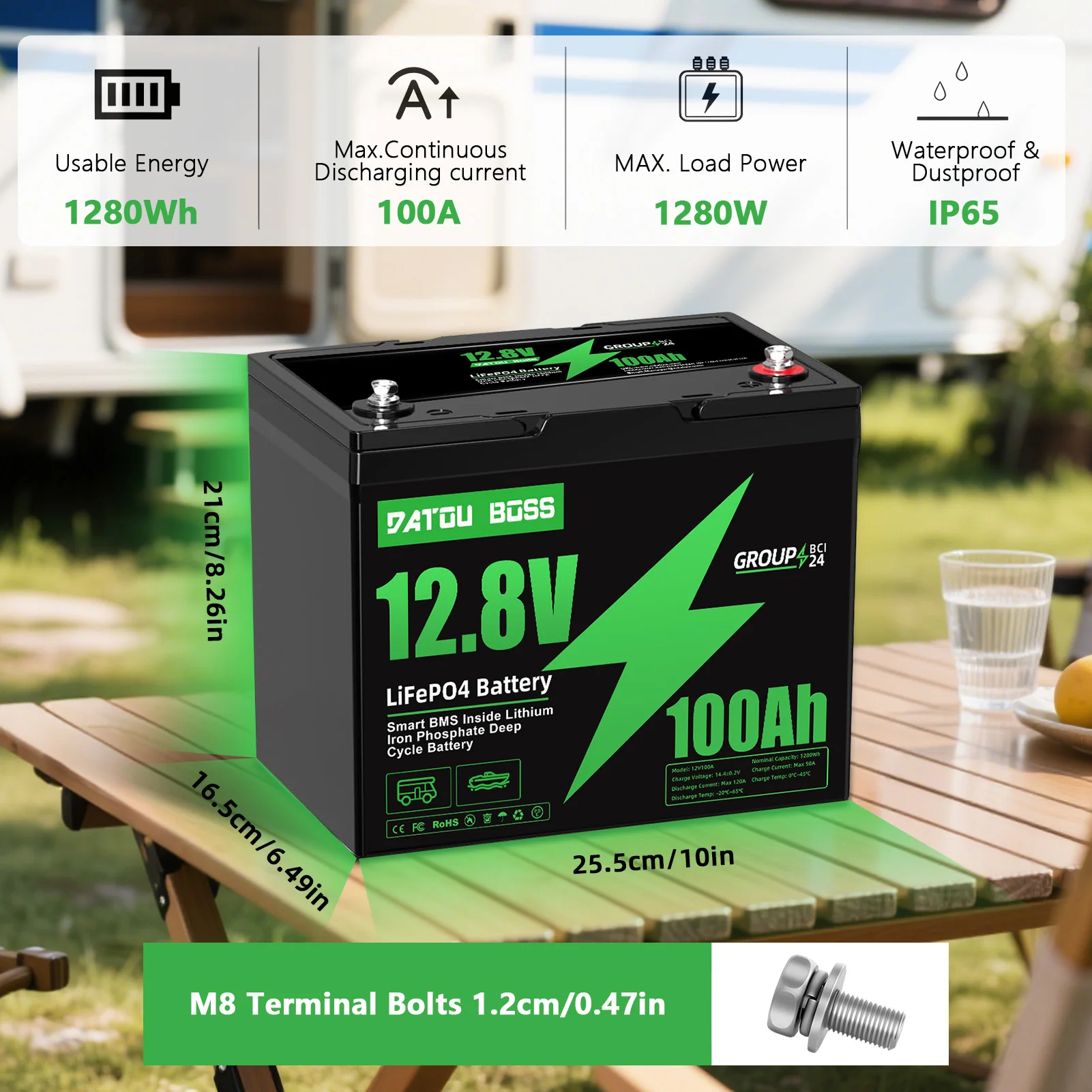 PL EU STOCK NO TAX Batterie LiFePO4 12V 100Ah à décharge profonde avec BMS intégré et durée de vie de 5 ans. Convient pour camping-car, panneaux solaires, moteurs de pêche à la traîne et caravanes._voghion.com