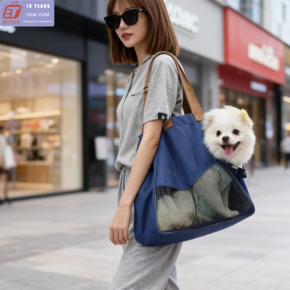 BETTER 2026 New Fashion Open Closure Canvas Pet Dog Outdoor Carrier Tote Travel Bag