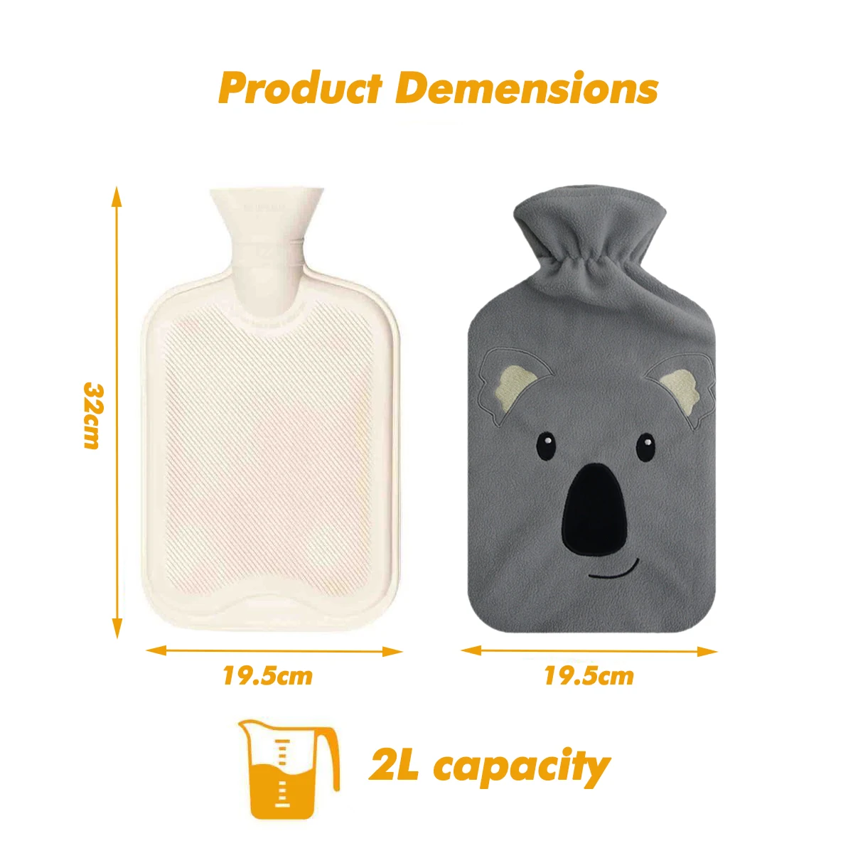 high quality wholesale manufacturer 2000ml water filled hot compress water bag fleece hot water bottle cover