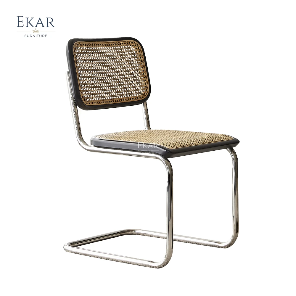 EKAR FURNITURE unique design nordic wood and cane furniture dining room rattan dining chairs