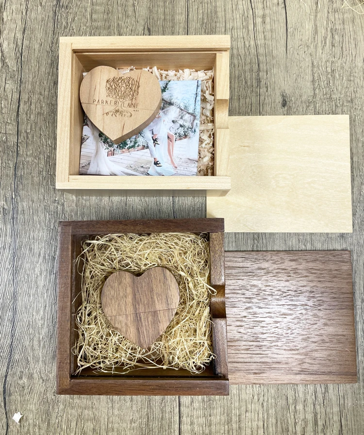 Photography Wedding Gift USB 3.0 Wooden Heart USB Flash Drive Gift Box Pen Drive 4GB 8GB 16GB 32GB 64GB Memory Stick with Logo - ANKUX.COM