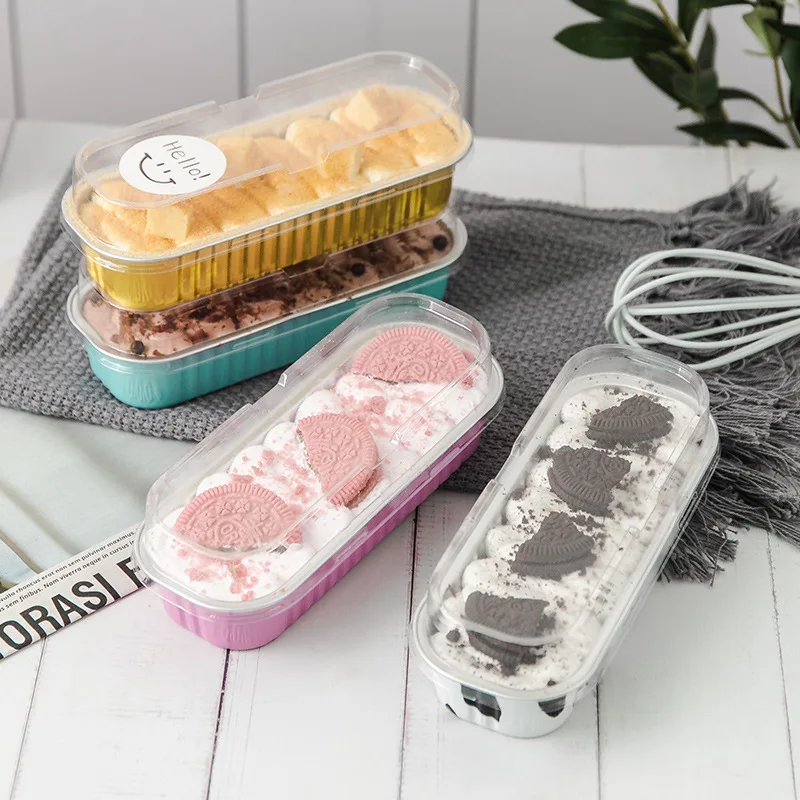 Mousse Cake Packaging Box Rectangular Aluminum Foil Dessert Transparent Containers Bakery Food Cheese Boxes