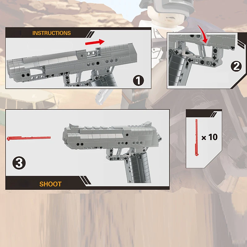 Blocos de construção arma militar 88001-004 modelo desert eagle diy jogo de  tiro montagem tijolos brinquedos para crianças presentes dos meninos