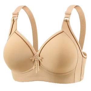 Plus Size Women's Bra, Thin Gathered Seamless Factory Wholesale Underwear Adjustable Back Button Fashion Bra.