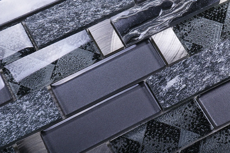 Direct sale carrelage mosaique rectangle black quartz aluminum glass backsplash mosaics