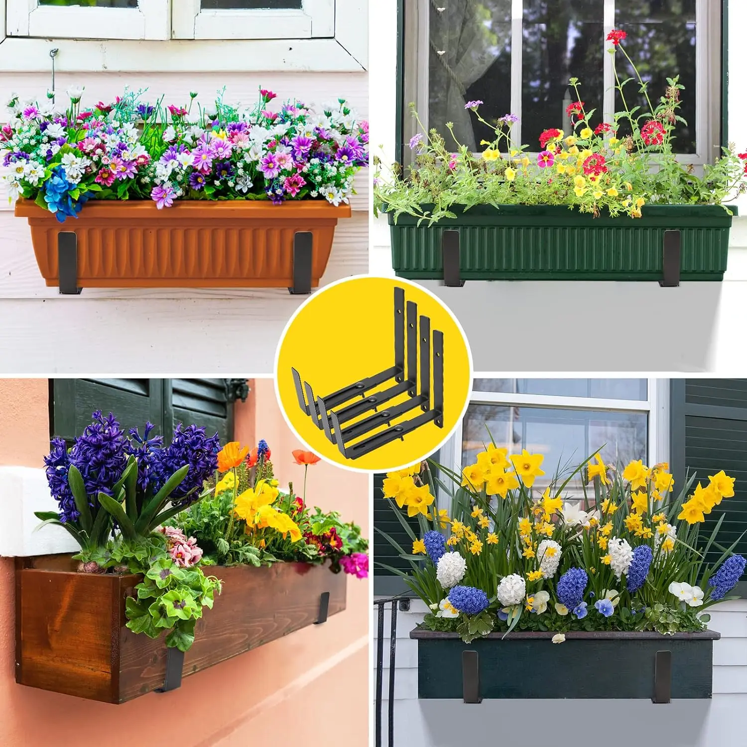 Flower Box Railing Plant Hangers ITOPFOX Black Iron Adjustable Planter Box  Brackets, Flower Box Holders, Planter